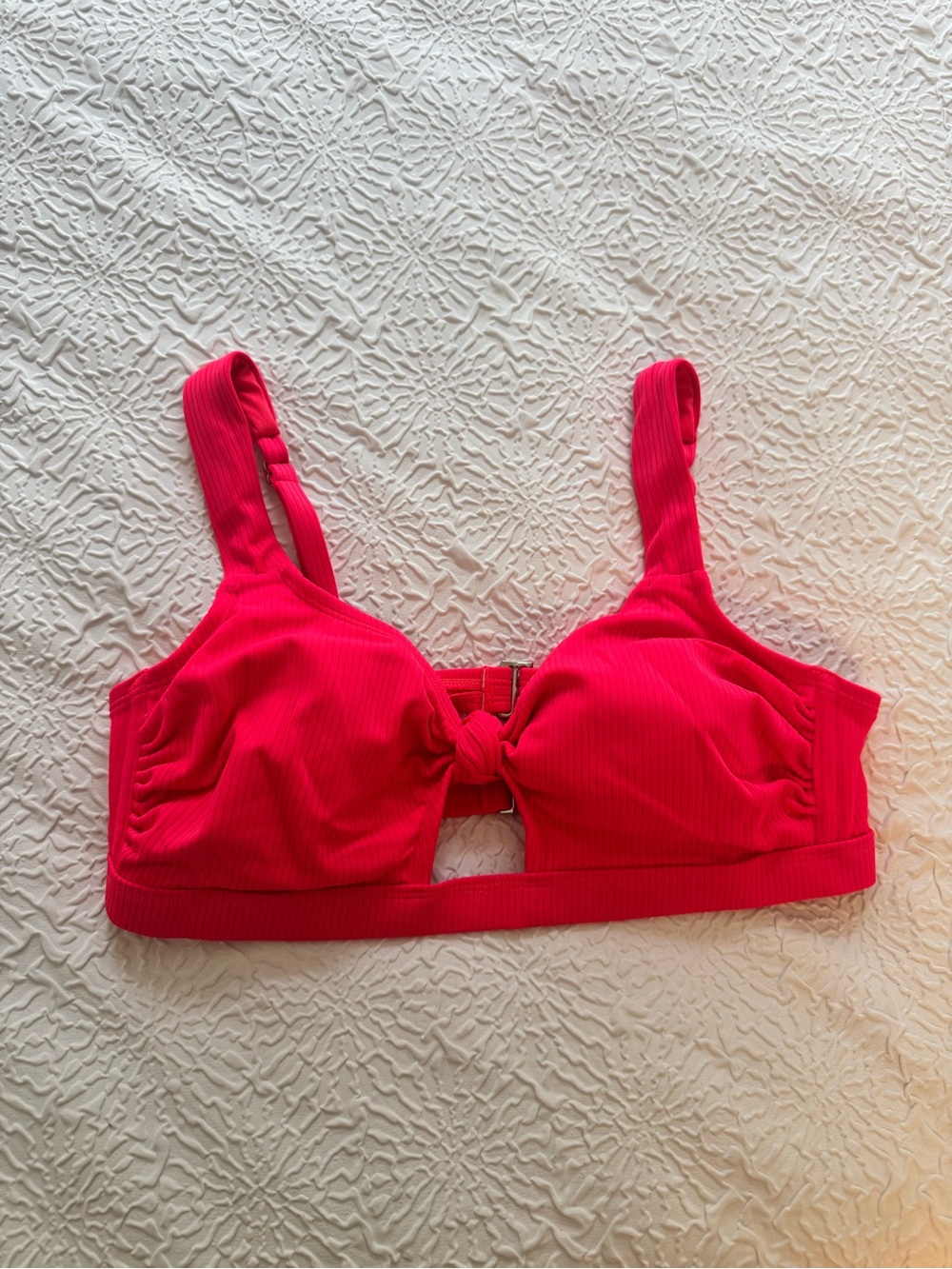 Xhilaration Hot Pink Ribbed Knot Front Bikini Top Size X